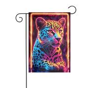 Bandiera da giardino con stampa leopardata in una cornice al neon, 30 x 45 cm, verticale su entrambi i lati, decorazione per casa colonica, vacanze, esterni,
