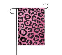 Bandiera da giardino con stampa leopardata rosa e nera, 30 x 45 cm, verticale su entrambi i lati, per fattoria, vacanze, decorazioni esterne