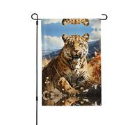 Bandiera da giardino con stampa leopardo in cerca di preda su entrambi i lati, 71 x 101 cm, di grandi dimensioni, perfetta per cortile, decorazione esterna, bandiera di benvenuto