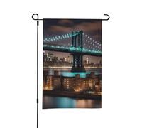 Bandiera da giardino con stampa notturna del ponte di New York Manhattan, 30,5 x 45,7 cm, perfetta per San Valentino e decorazioni primaverili