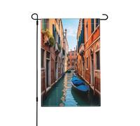 Bandiera da giardino con stampa "Primavera, splendida vista sul canale di Venezia", bandiere da giardino stagionali, stampa bifacciale effetto lino per esterni, 12x18 pollici