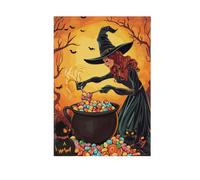 Bandiera da giardino con stampa su entrambi i lati, motivo: streghe cuochi, caramelle, decorazione per feste, 71 x 101 cm