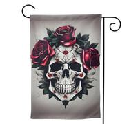 Bandiera da giardino con stampa teschio rosa rossa su entrambi i lati, bandiera verticale di benvenuto da cortile, 71 x 101 cm, decorazione esterna