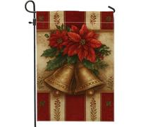 Bandiera da giardino con stella di Natale rossa, campane dorate, decorazione per esterni, striscione in iuta su entrambi i lati per la decorazione del prato 30,5 x 45,7 cm