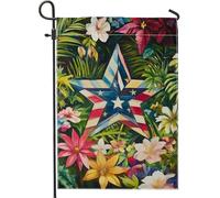 Bandiera da giardino con stella tropicale, bandiera floreale rossa e blu, bandiera estiva per la casa, bandiera da cortile su entrambi i lati per decorazione esterna del prato, decorazione per feste