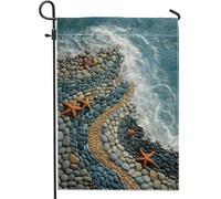 Bandiera da giardino con stelle marine oceaniche estive, ciottoli blu, decorazione per la casa per esterni, bandiera per prato su entrambi i lati, decorazione per feste in spiaggia, 30,5 x 45,7 cm