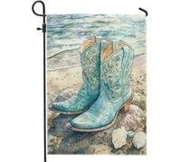 Bandiera da giardino con stivali da cowboy, bandiera da giardino Aqua Western Chic per esterni, decorazione per la casa per tutte le stagioni, bandiera da cortile in iuta su entrambi i lati per la