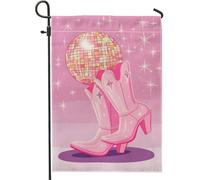 Bandiera da giardino con stivali da cowboy da pesca, decorazione per feste a sfera da pesca da discoteca lucida, bandiera a doppia faccia per la decorazione esterna del prato della casa, 12 x