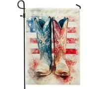 Bandiera da giardino con stivali da cowboy patriottici, stivali rossi e blu, decorazione per prato all'aperto, bandiera estiva in iuta su entrambi i lati, striscione decorativo per la casa in stile