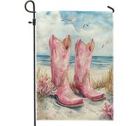 Bandiera da giardino con stivali da cowboy pesca, decorazione costiera estiva con gabbiani e coralli, striscione per prato in iuta su entrambi i lati per decorazione esterna 30,5 x 45,7 cm