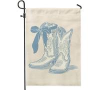 Bandiera da giardino con stivali da cowboy primaverili ed estivi, bandiera blu in stile occidentale per la decorazione della casa, bandiera da giardino in iuta su entrambi i lati, 30,5 x 45,7 cm