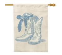 Bandiera da giardino con stivali da cowboy primaverili ed estivi, bandiera blu in stile occidentale per la decorazione della casa, bandiera da cortile in iuta su entrambi i lati, decorazione per prato