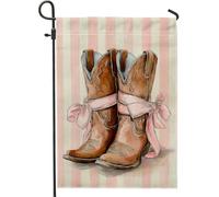 Bandiera da giardino con stivali da cowboy vintage primaverili ed estivi, bandiera marrone in stile occidentale per la decorazione della casa, bandiera su entrambi i lati in iuta da cortile