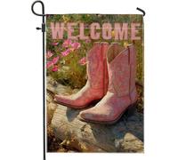 Bandiera da giardino con stivali da cowgirls color pesca, decorazione floreale per esterni, striscione estivo rustico per casa e cortile, decorazione da giardino su entrambi i lati, 30,5 x 45,7 cm