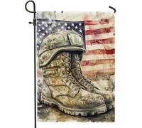 Bandiera da giardino con stivali da soldato patriottico, decorazione militare da combattimento per esterni, bandiera rustica su entrambi i lati, per il giorno della commemorazione e il giorno