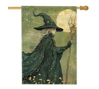 Bandiera da giardino con strega di Halloween, albero con luna verde, decorazione per la casa fantasy su entrambi i lati, decorazione per cortile per l'autunno, 71 x 101 cm