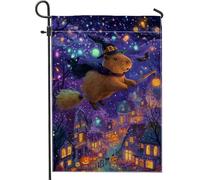 Bandiera da giardino con strega di Halloween, bandiera da giardino con creatura magica viola, striscione decorativo per la casa, bandiera da cortile in iuta su entrambi i lati, decorazione per esterni