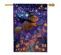 Bandiera da giardino con strega di Halloween, bandiera da giardino con creatura magica viola, striscione decorativo per la casa, bandiera da cortile in iuta su entrambi i lati, decorazione per esterni