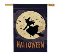 Bandiera da giardino con strega di Halloween, bandiera nera con luna decorativa per la casa, decorazione per prato in iuta su entrambi i lati, decorazione spettrale per feste all'aperto, 71 x 101 cm