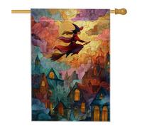 Bandiera da giardino con strega di Halloween, bandiera rossa per la decorazione della casa, decorazione per la casa in iuta su entrambi i lati, decorazione per prato all'aperto, decorazione stagionale