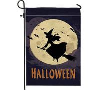 Bandiera da giardino con strega di Halloween, con luna nera, decorazione per la casa, decorazione per prato su entrambi i lati, decorazione spettrale per feste all'aperto, 30,5 x 45,7 cm