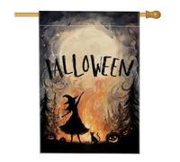 Bandiera da giardino con strega di Halloween, decorazione per esterni con gatto e zucca, striscione in iuta su entrambi i lati per la decorazione autunnale del prato delle vacanze 71 x 101 cm
