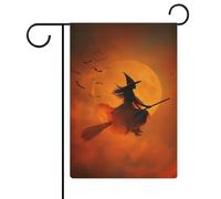 Bandiera da giardino con strega magica di Halloween su un manico di scopa, in iuta su entrambi i lati, 30,5 x 45,7 cm
