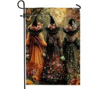Bandiera da giardino con streghe di Halloween, striscione decorativo autunnale colorato, in iuta su entrambi i lati, decorazione per esterni per festival autunnali, 30,5 x 45,7 cm