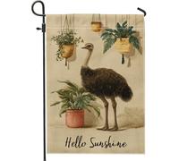 Bandiera da giardino con struzzo primaverile ed estate, beige retrò uccellino decorazione per la casa prato striscione su entrambi i lati in iuta per esterni decorazione da cortile, saluto di buon