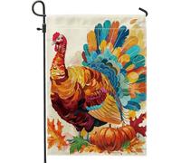 Bandiera da giardino con tacchino per raccolto autunnale, decorazione autunnale colorata per il Ringraziamento, bandiera in iuta su entrambi i lati, decorazione per feste all'aperto, 30,5 x 45,7 cm