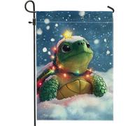Bandiera da giardino con tartaruga di Natale, decorazione natalizia con tartaruga verde, decorazione natalizia su entrambi i lati, bandiera invernale per cortile, decorazione per esterni, 30,5 x 45,7