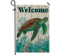 Bandiera da giardino con tartaruga marina di benvenuto, bandiera decorativa per la casa, bandiera decorativa per la casa in iuta su entrambi i lati, decorazione stagionale per esterni, 30,5 x 45,7 cm