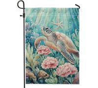 Bandiera da giardino con tartaruga marina subacquea, fiore di corallo oceano, decorazione per esterni, bandiera su entrambi i lati per la decorazione estiva del prato 30,5 x 45,7 cm