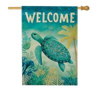 Bandiera da giardino con tartaruga marina tropicale, bandiera di benvenuto, bandiera di benvenuto in iuta su entrambi i lati, decorazione estiva per esterni, 71 x 101 cm