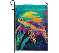 Bandiera da giardino con tartaruga marina tropicale, striscione decorativo colorato con animali dell'oceano, bandiera a doppia faccia vibrante da cortile decorazione per prato esterno tema spiaggia