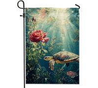 Bandiera da giardino con tartaruga oceanica, bandiere colorate subacquee floreali per la casa, decorazione per cortile su entrambi i lati per primavera estate prato all'aperto 30,5 x 45,7 cm