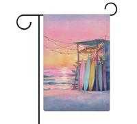 Bandiera da giardino con tavole da surf colorate in sabbia bianca e sabbia, in iuta su entrambi i lati, 32 x 47 cm