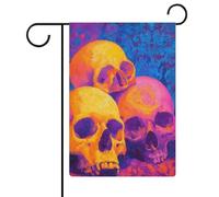 Bandiera da giardino con teschio al neon spettrale per Halloween, vacanze stagionali, juta, doppia faccia, per casa, cortile, bandiere, 30,5 x 45,7 cm