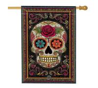 Bandiera da giardino con teschio del giorno dei morti, striscione decorativo floreale colorato per la casa, bandiera da cortile in iuta su entrambi i lati, per decorazione esterna del prato, 71 x 101