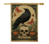 Bandiera da giardino con teschio di corvo di Halloween, bandiera da giardino con corvo nero e farfalla, decorazione per esterni, in iuta su entrambi i lati, per feste autunnali, 71 x 101 cm