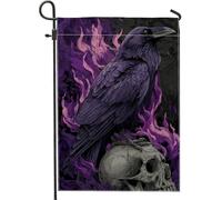 Bandiera da giardino con teschio di corvo viola, striscione decorativo per Halloween, bandiera da cortile in iuta su entrambi i lati, per decorazione esterna del prato, 30,5 x 45,7 cm