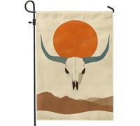 Bandiera da giardino con teschio di toro e tramonto nel deserto, decorazione per la casa e il giardino, bandiera da giardino in iuta su entrambi i lati, decorazione per esterni, 30,5 x 45,7 cm