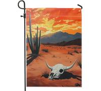 Bandiera da giardino con teschio e tramonto nel deserto, decorazione per la casa e il giardino, bandiera da giardino in iuta su entrambi i lati, decorazione per esterni, 30,5 x 45,7 cm