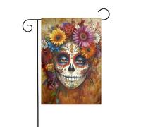 Bandiera da giardino con teschio gotico della donna del giorno della morte, 30 x 45 cm, verticale su entrambi i lati, decorazione per casa colonica