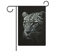 Bandiera da giardino con testa di leopardo in bianco e nero per vacanze stagionali, in iuta, double face, per casa, cortile, esterni, 30,5 x 45,7 cm