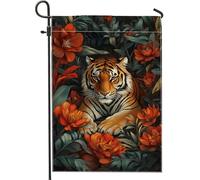 Bandiera da giardino con tigre autunnale, bandiere decorative floreali arancioni, doppia faccia audace decorazione per prato all'aperto, decorazione per la casa autunnale 30,5 x 45,7 cm