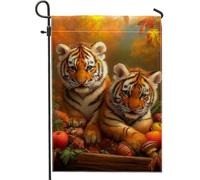 Bandiera da giardino con tigre autunnale, decorazione autunnale con gattini a righe arancioni, in iuta su entrambi i lati, per la decorazione della casa, 30,5 x 45,7 cm