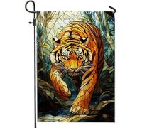 Bandiera da giardino con tigre autunnale, motivo gatto selvatico a strisce arancioni, decorazione da giardino, bandiera da giardino su entrambi i lati, decorazione per prato naturale stagionale, 30,5
