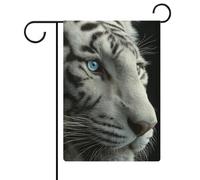 Bandiera da giardino con tigre bianca con occhi azzurri, in iuta su entrambi i lati, 30,5 x 45,7 cm