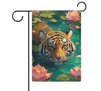 Bandiera da giardino con tigre che nuota nell'acqua, per vacanze stagionali, in iuta, double face, per casa, cortile, esterni, 30,5 x 45,7 cm